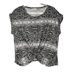 LUCKY BRAND Women's Blouse Short Sleeve Front Knot Size Large Boho Hippie